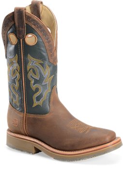 Brown Green Double H Boot 13" Wide Square